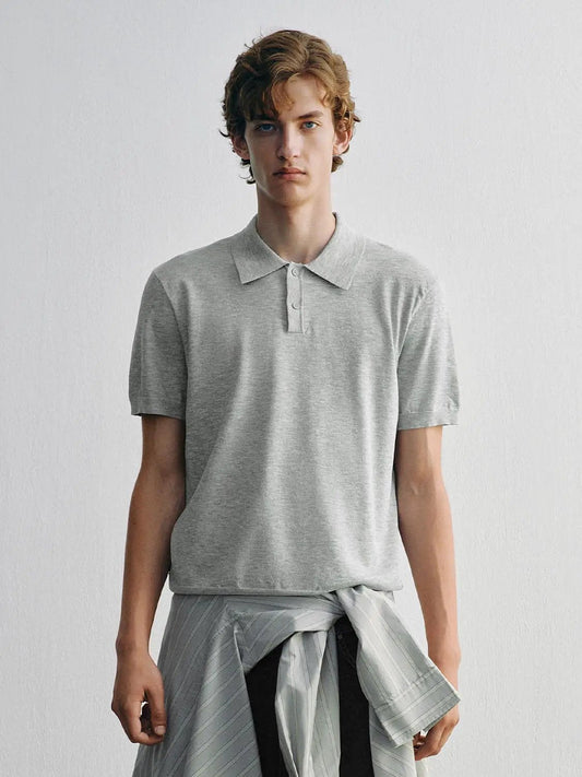 Heather Knit Short Sleeve Placket Button Polo Shirt