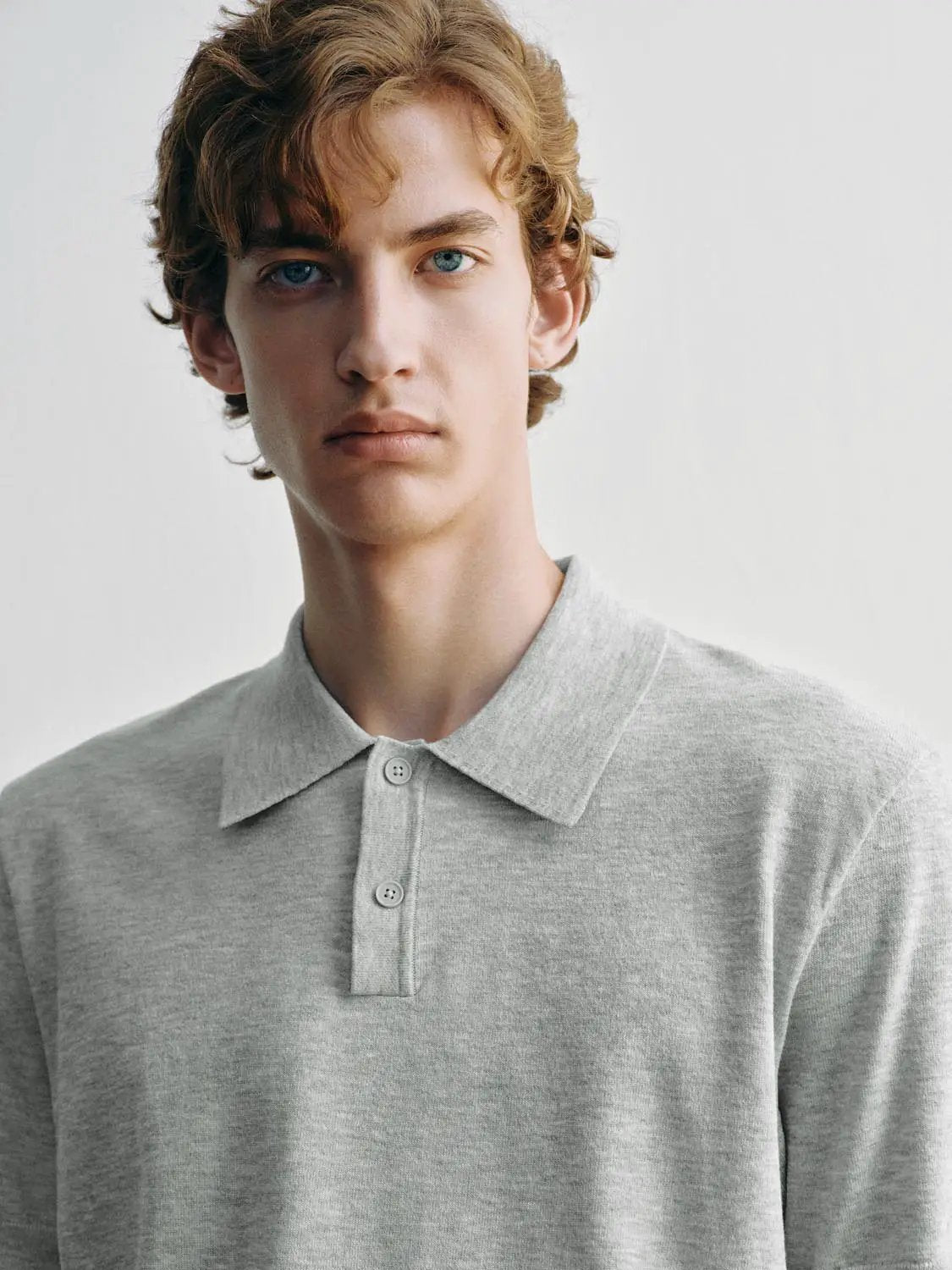 Heather Knit Short Sleeve Placket Button Polo Shirt