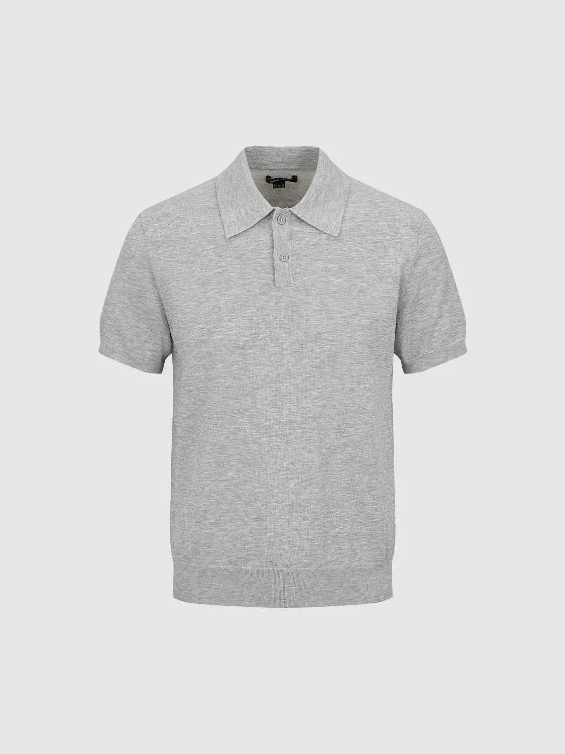 Heather Knit Short Sleeve Placket Button Polo Shirt