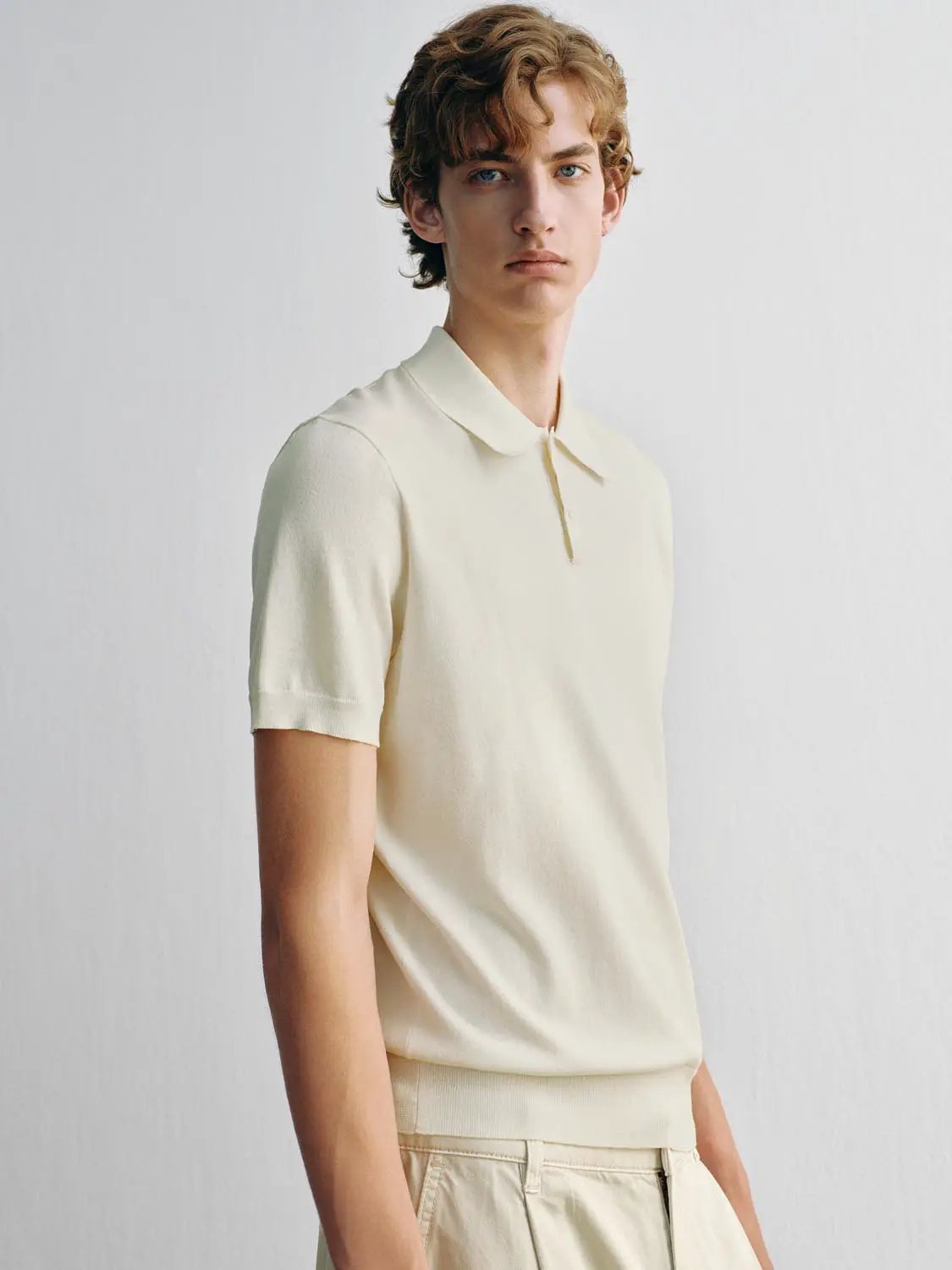Heather Knit Short Sleeve Placket Button Polo Shirt