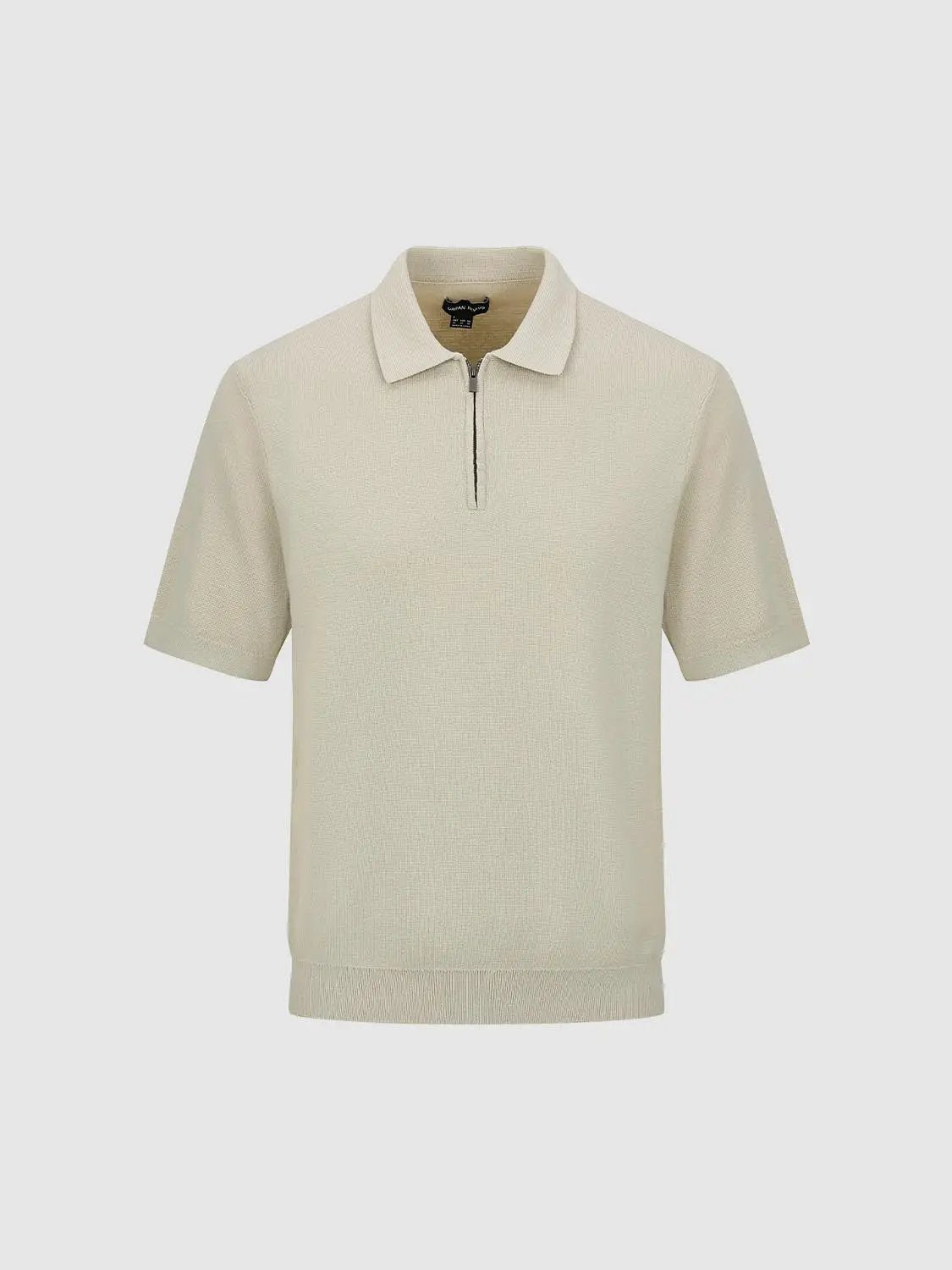 Knit Ribbed Hem Zip Neck Short Sleeve Cotton Shirt