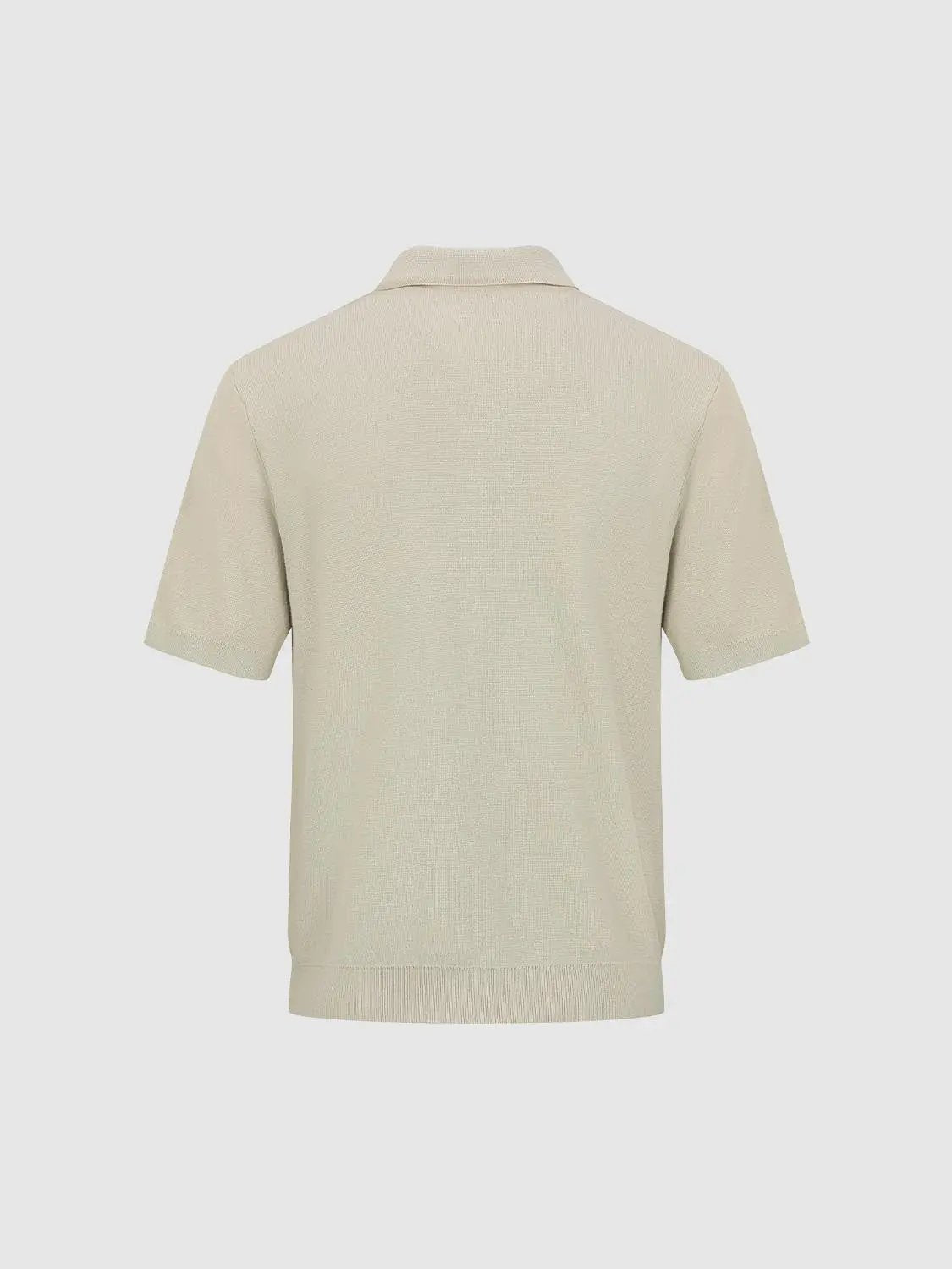Knit Ribbed Hem Zip Neck Short Sleeve Cotton Shirt