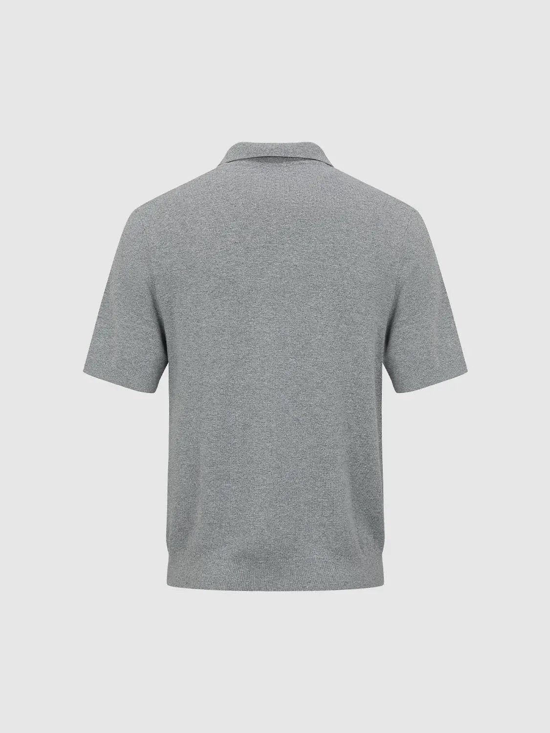 Knit Ribbed Hem Zip Neck Short Sleeve Cotton Shirt