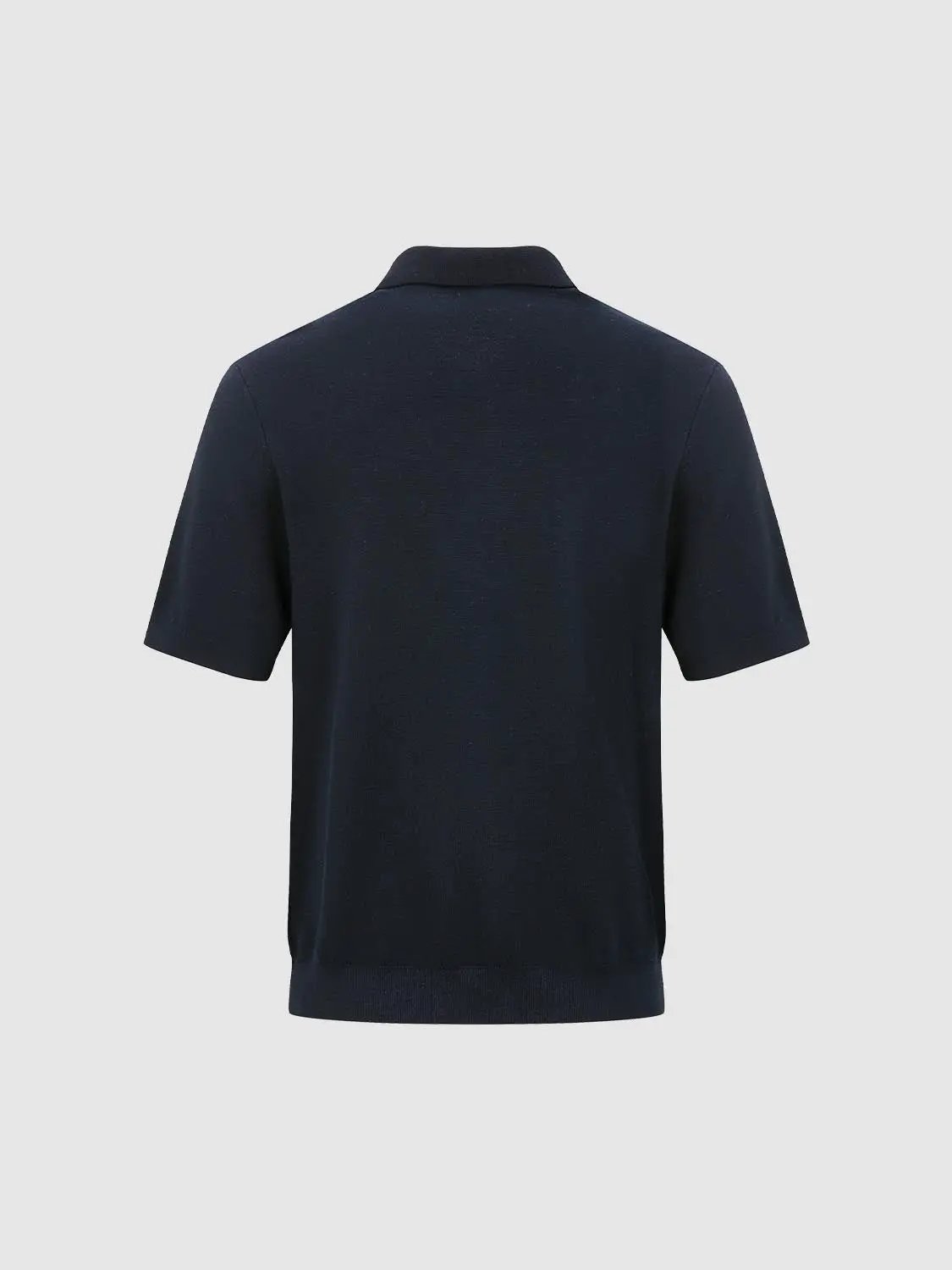 Knit Ribbed Hem Zip Neck Short Sleeve Cotton Shirt