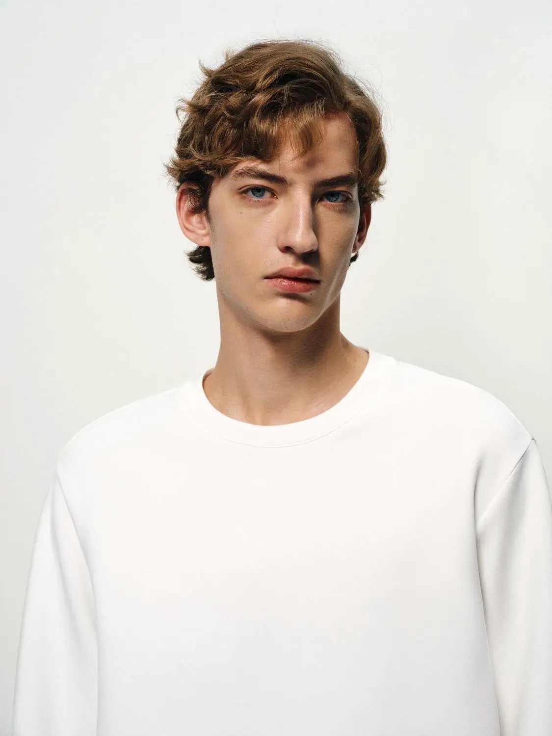 Oversized Crew Neck Long Sleeve Cotton Blend T-Shirt