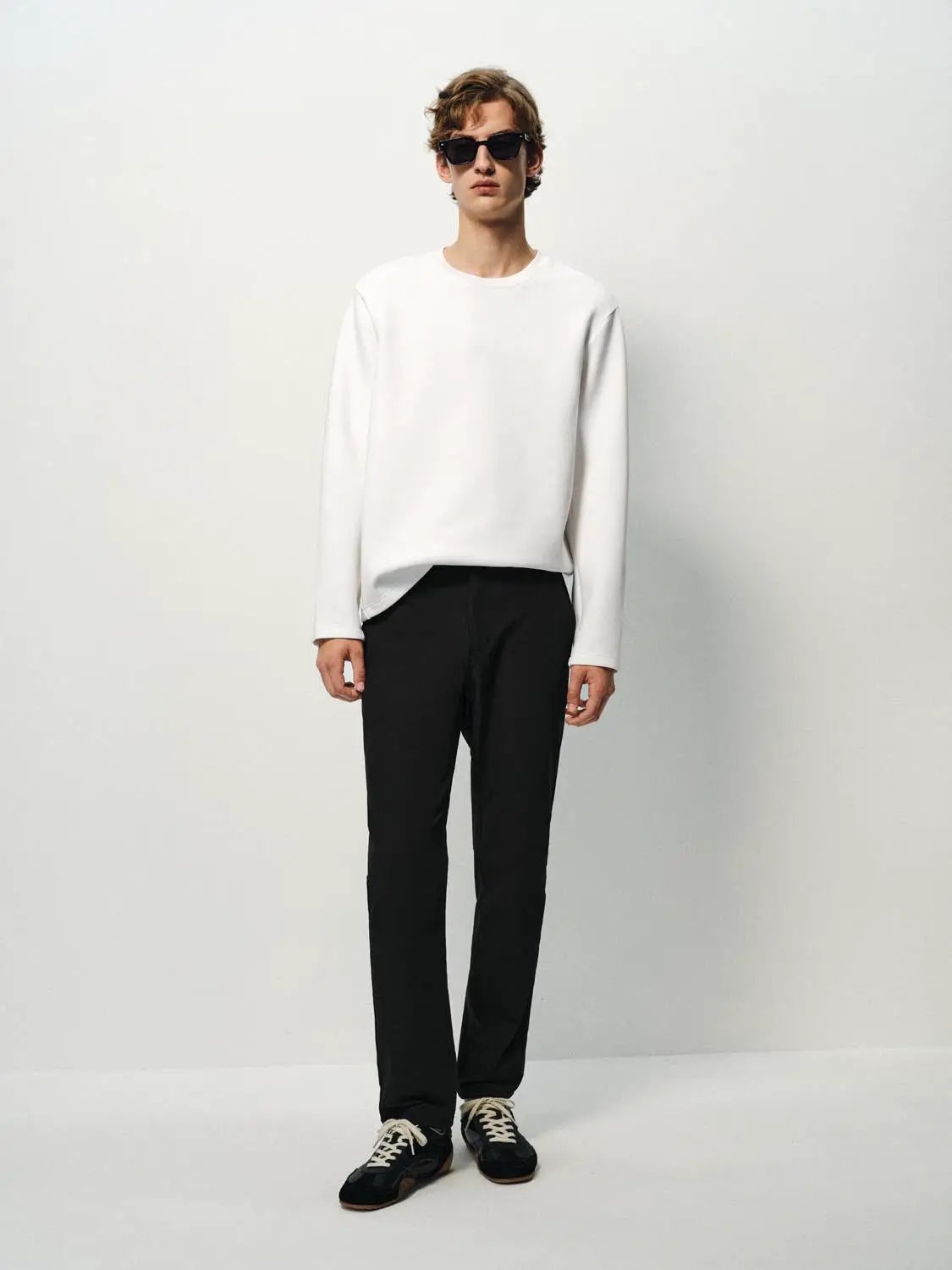 Oversized Crew Neck Long Sleeve Cotton Blend T-Shirt