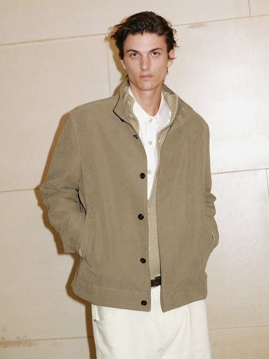 Textured Stand Collar Long Sleeve Jacket