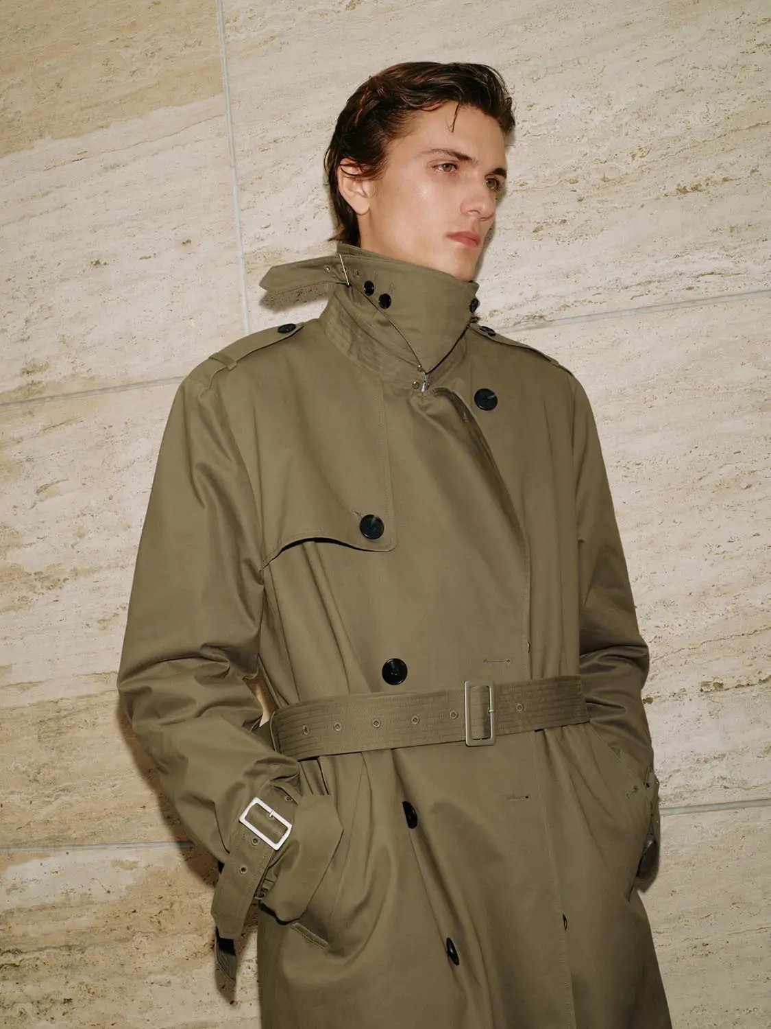 Double-Breasted Long Sleeve Belted Cotton Trench Coat