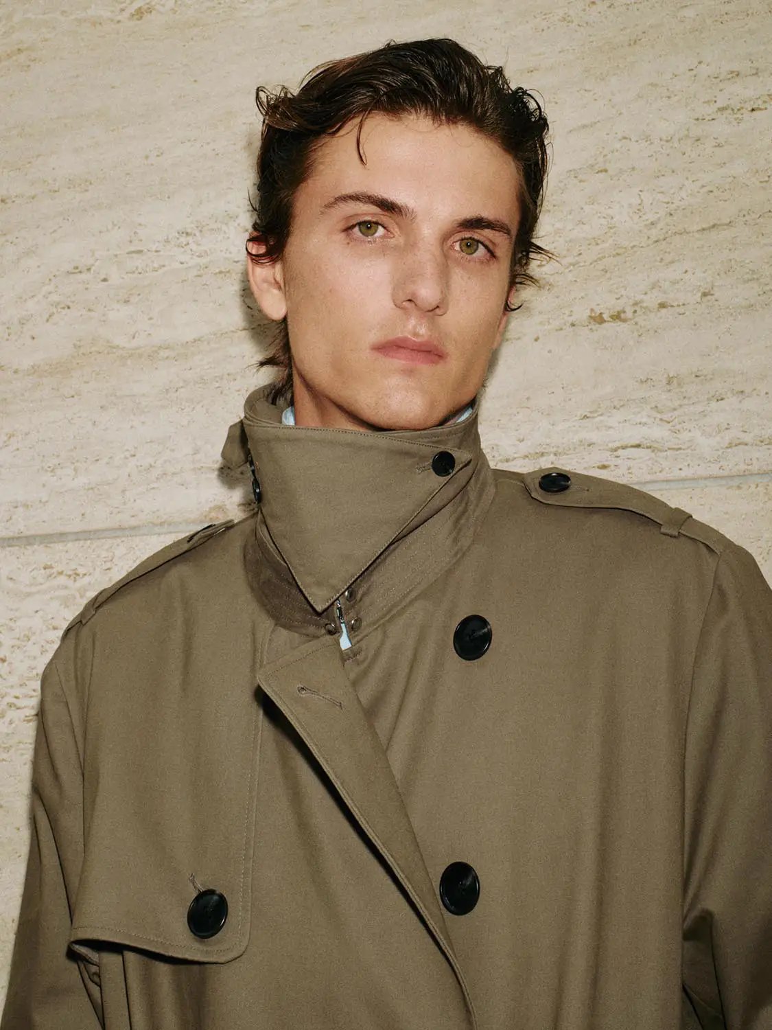 Double-Breasted Long Sleeve Belted Cotton Trench Coat