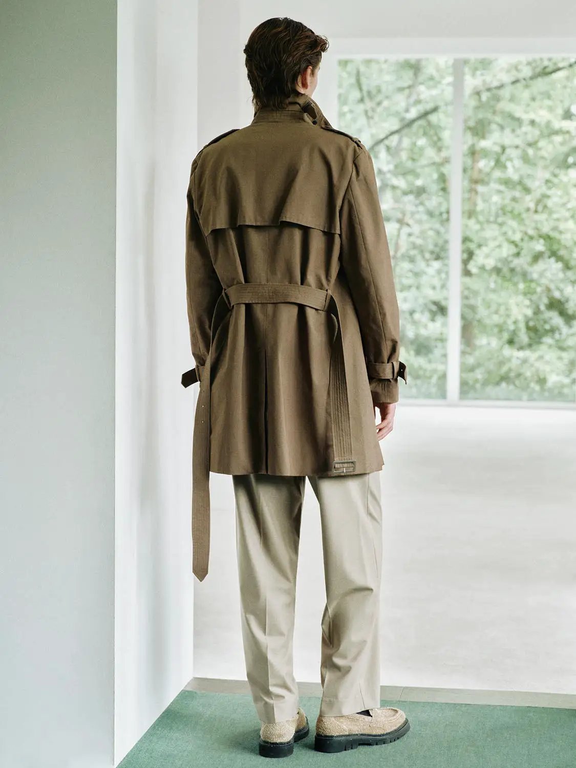 Double-Breasted Long Sleeve Belted Cotton Trench Coat