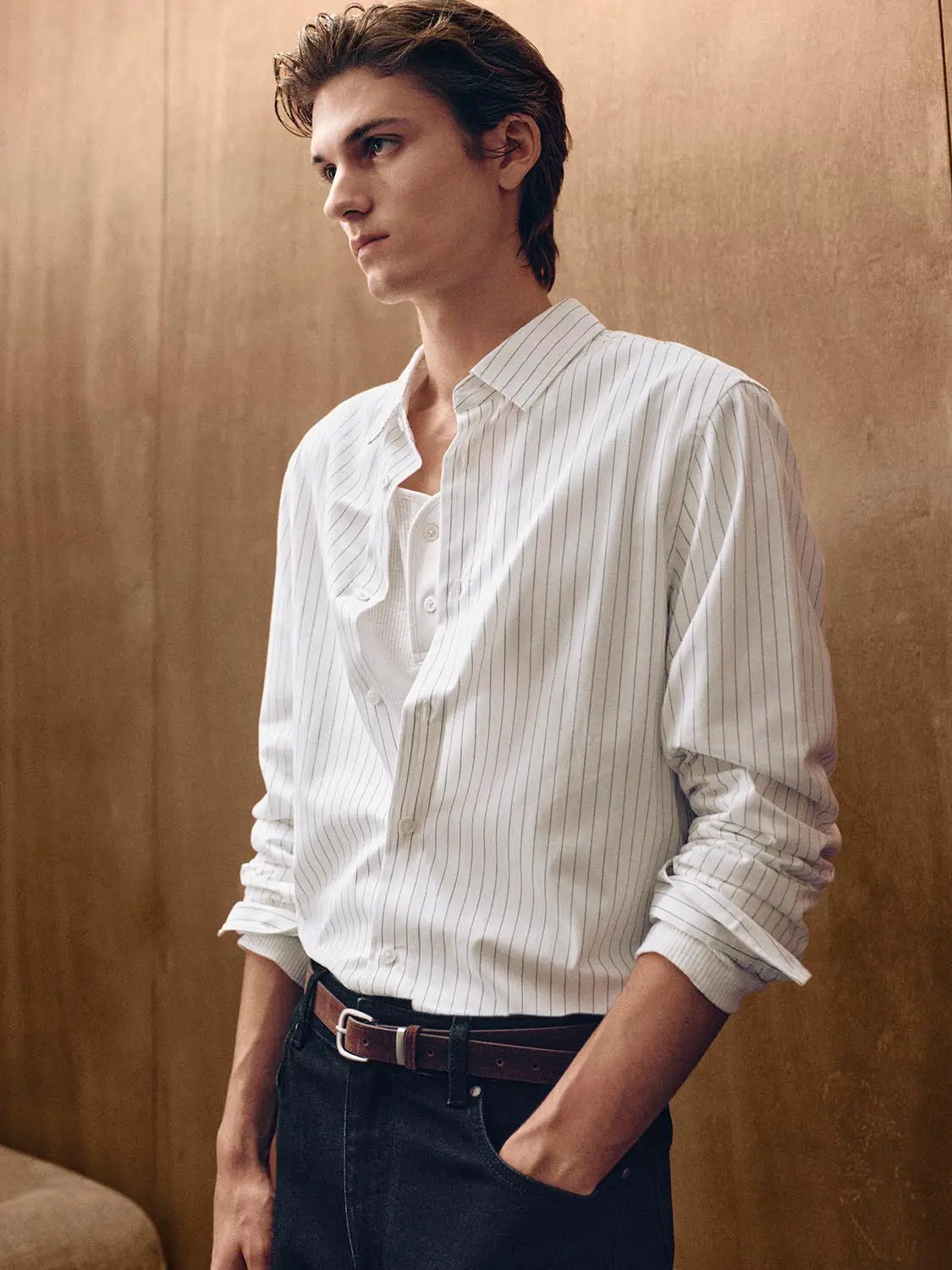 Striped Shirt Collar Long Sleeve Cotton Shirt