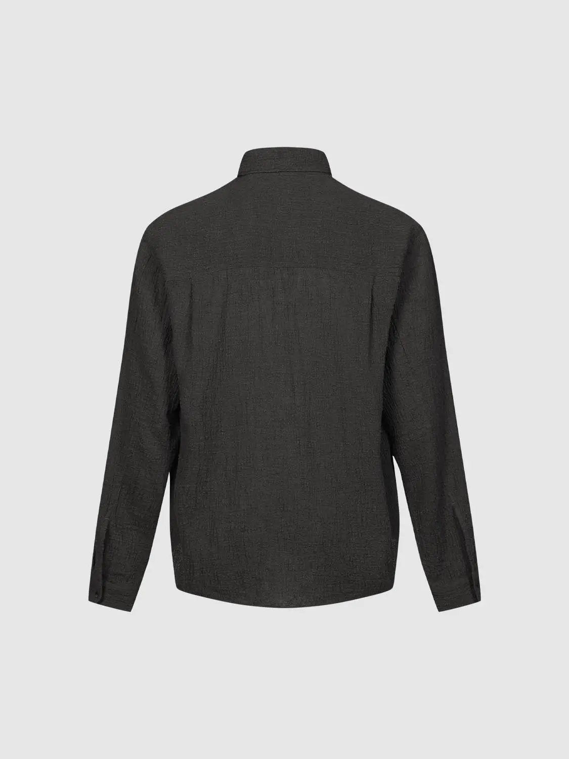 Textured Cotton Linen Blend Long Sleeve Collar Shirt