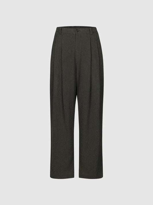Pleated Wide-leg Mid-rise Cotton Blend Pants