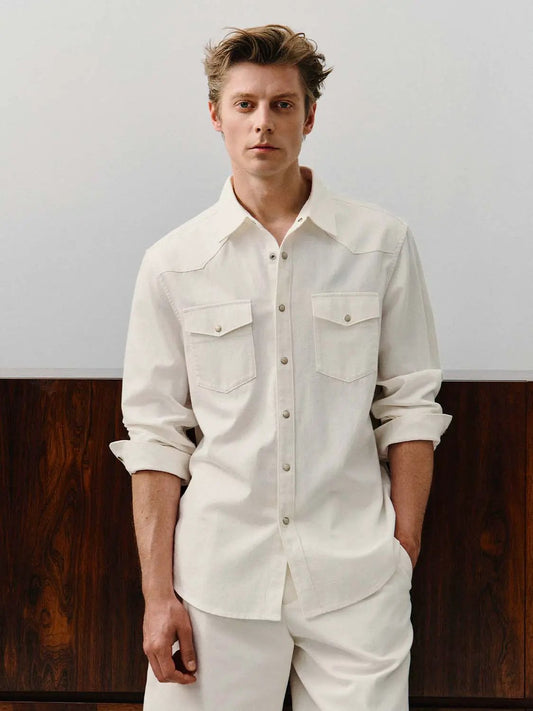 Long Sleeve Button Front Cotton Blend Shirt