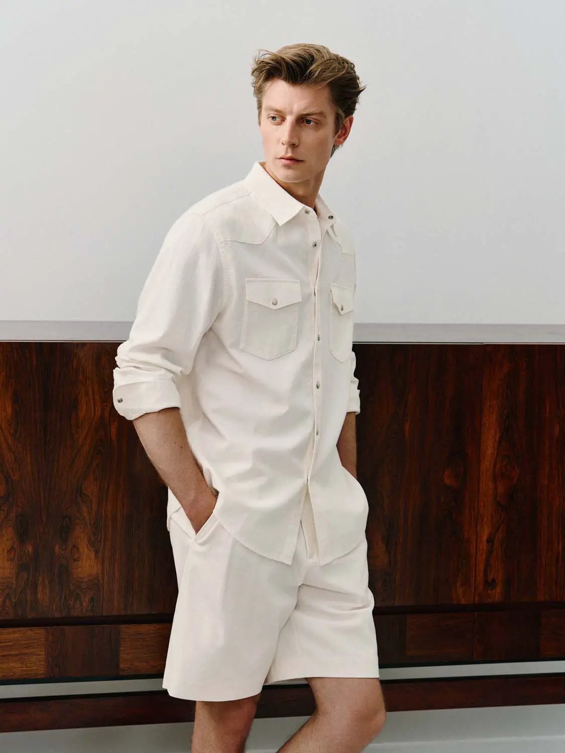 Long Sleeve Button Front Cotton Blend Shirt