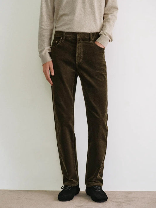 Ribbed Straight Regular Mid-rise Cotton Pants