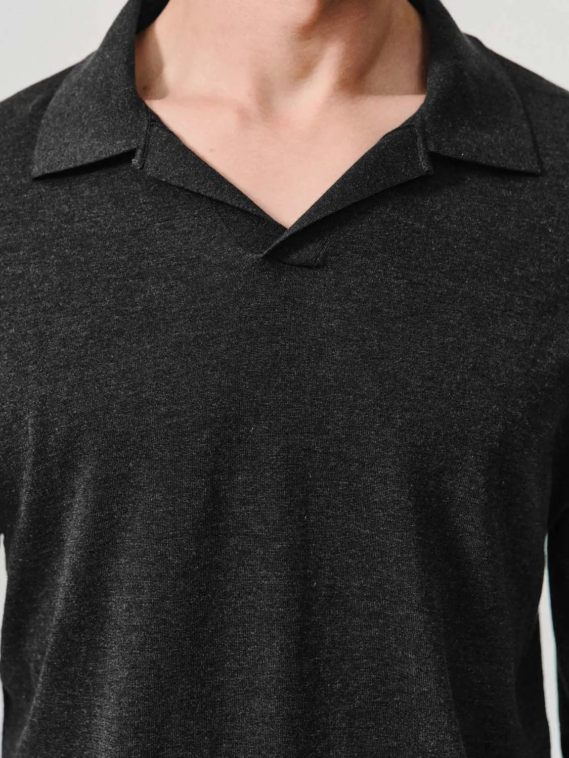 Polo Collar Long Sleeve Cotton Blend Knit Sweater