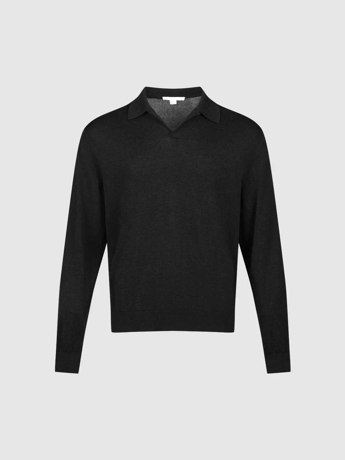 Polo Collar Long Sleeve Cotton Blend Knit Sweater