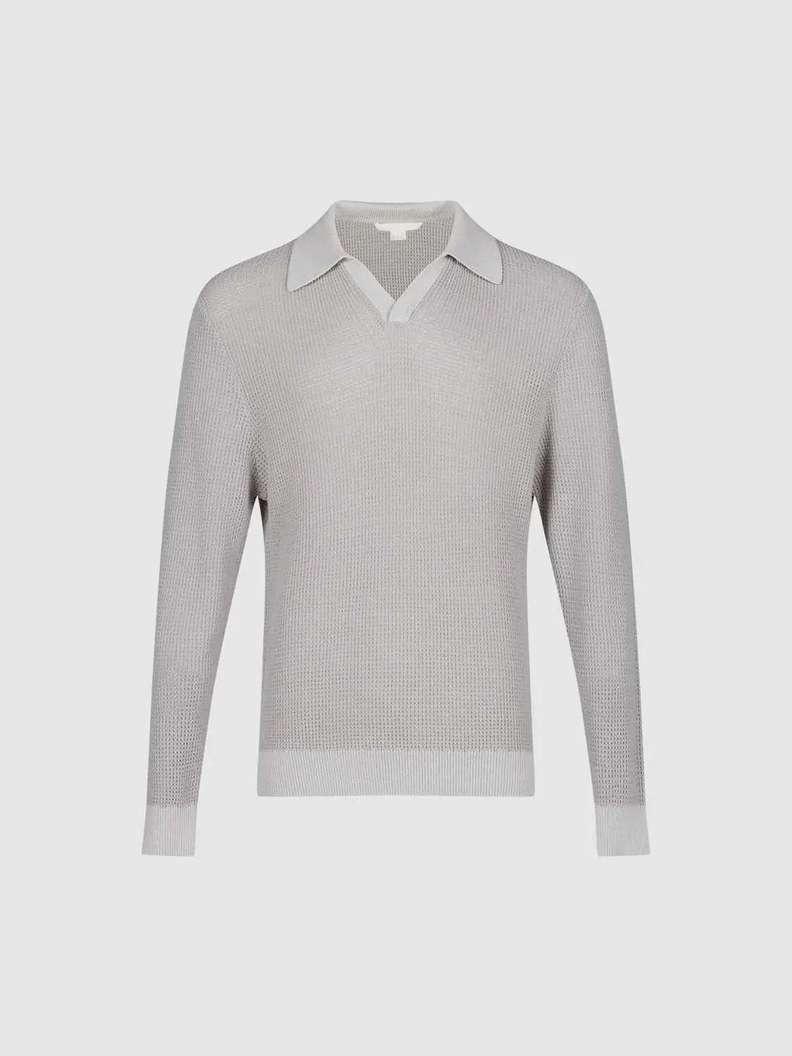 Textured Long Sleeve Shirt Collar Linen Blend Sweater