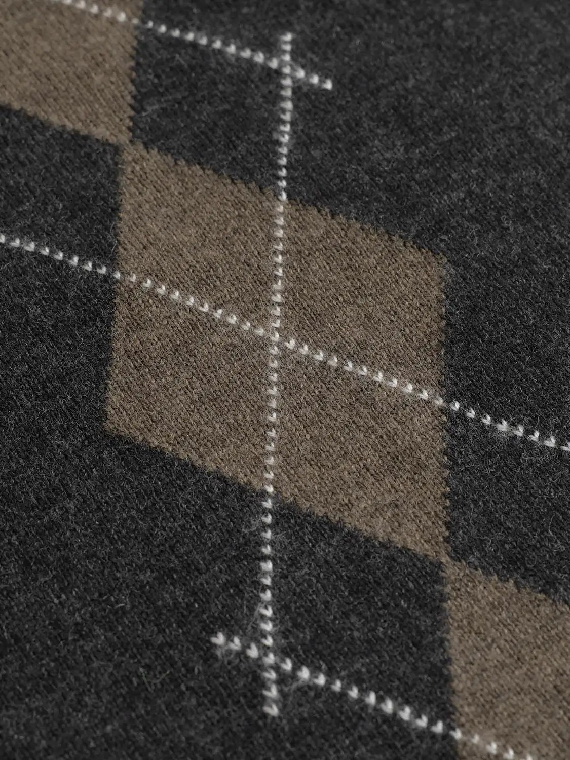 Argyle Long Sleeve Polo Collar Knit Sweater