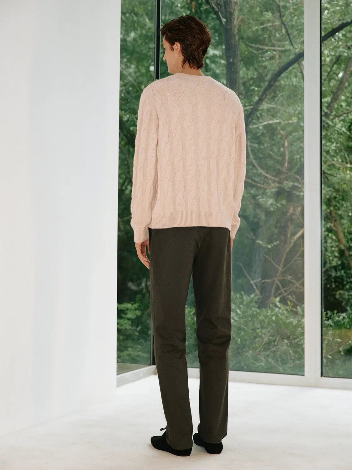 Cable Knit Crew Neck Long Sleeve Wool Blend Sweater