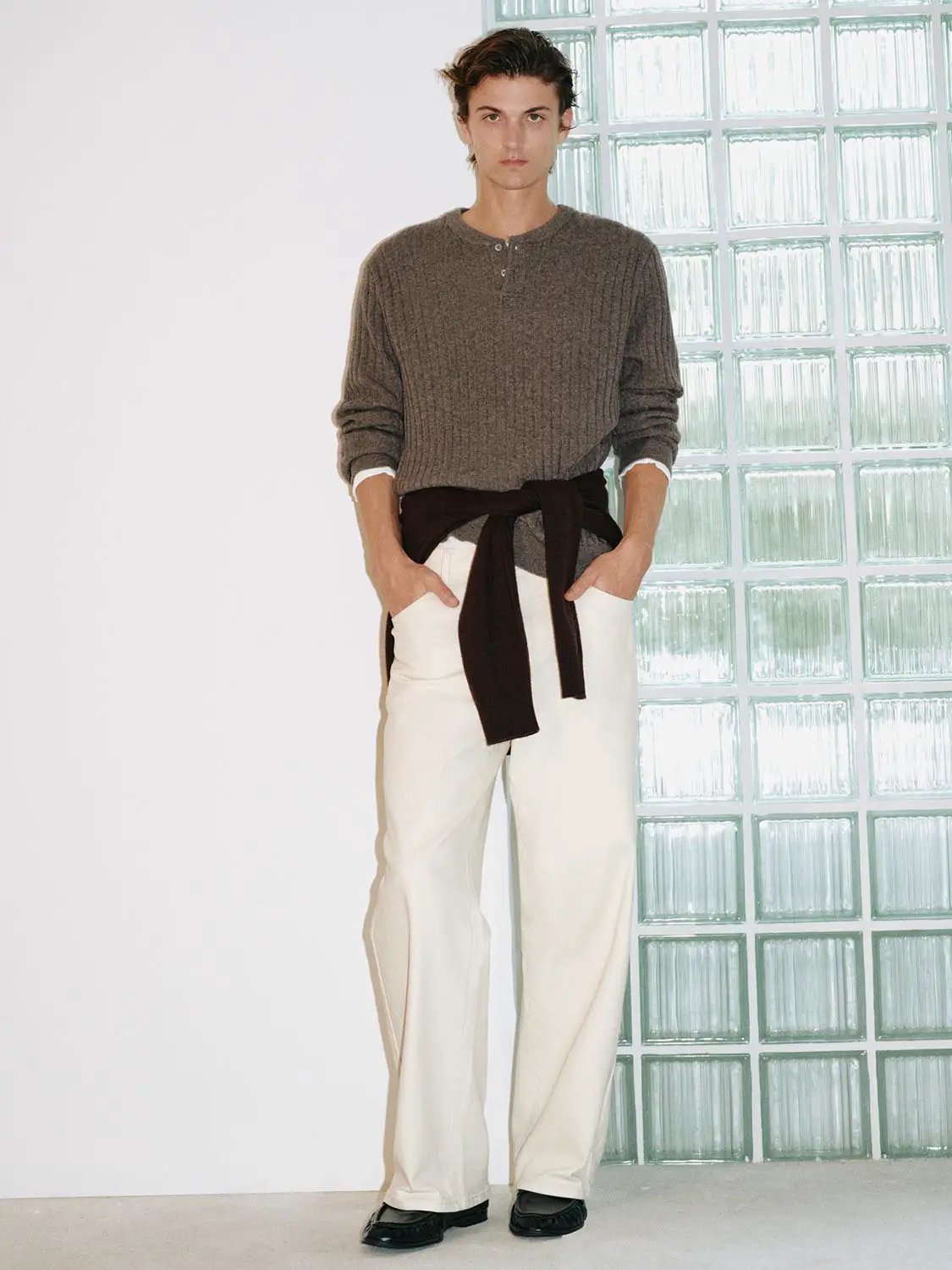 Ribbed Wool Blend Long Sleeve Crew Neck Pullover