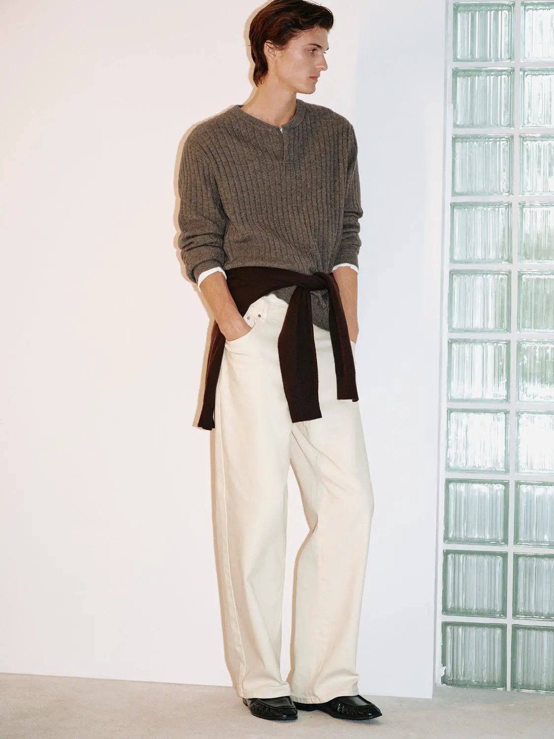 Ribbed Wool Blend Long Sleeve Crew Neck Pullover