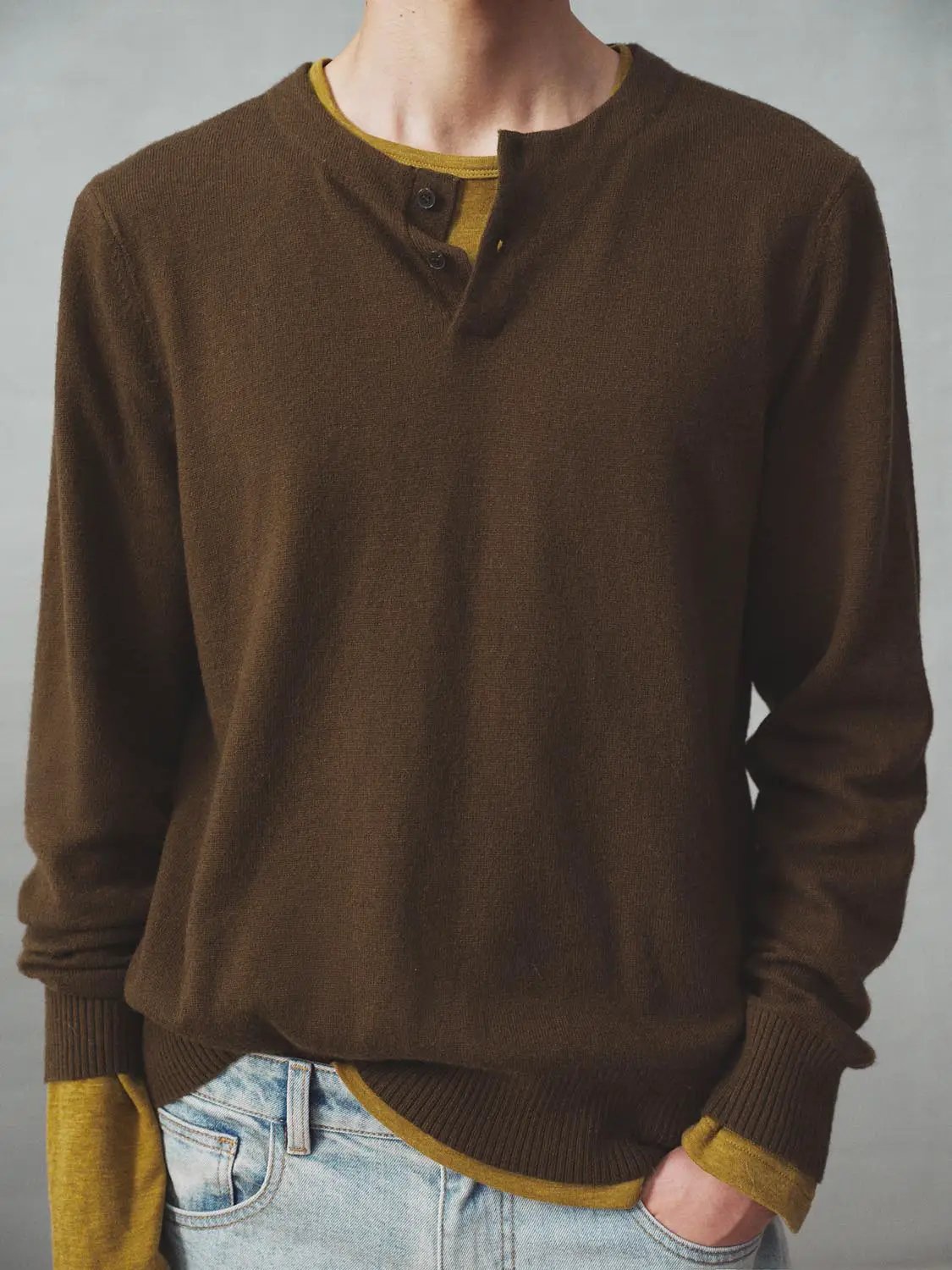 Long Sleeve Ribbed Front Button Knit Top