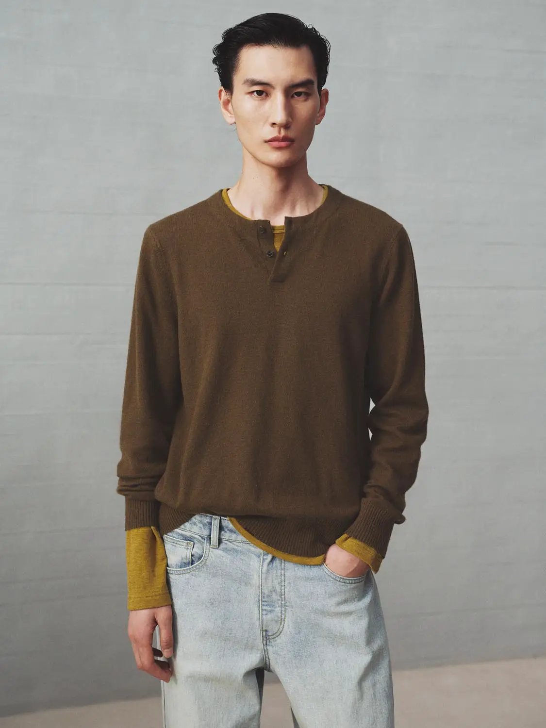 Long Sleeve Ribbed Front Button Knit Top