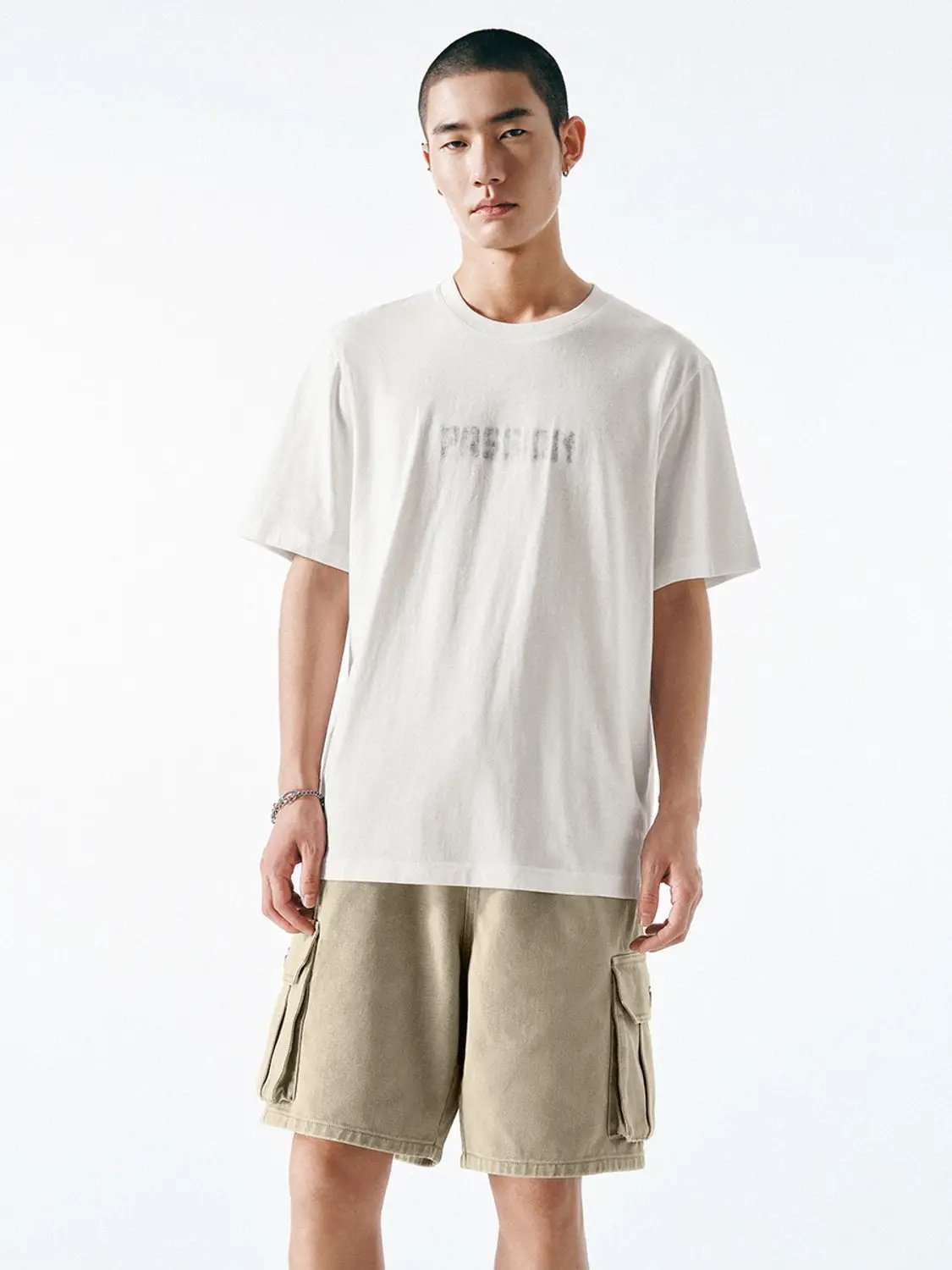 Round Neck Relaxed Fit Subtle Front Print Cotton T-Shirt