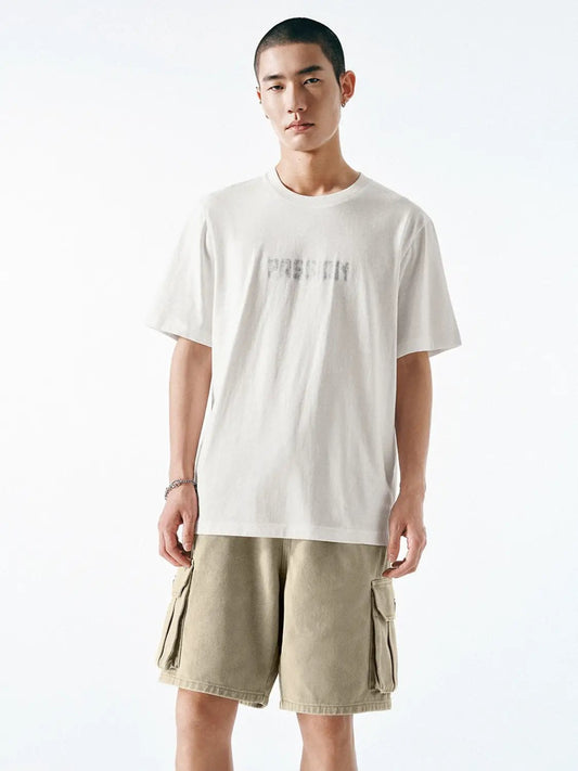 Round Neck Relaxed Fit Subtle Front Print Cotton T-Shirt