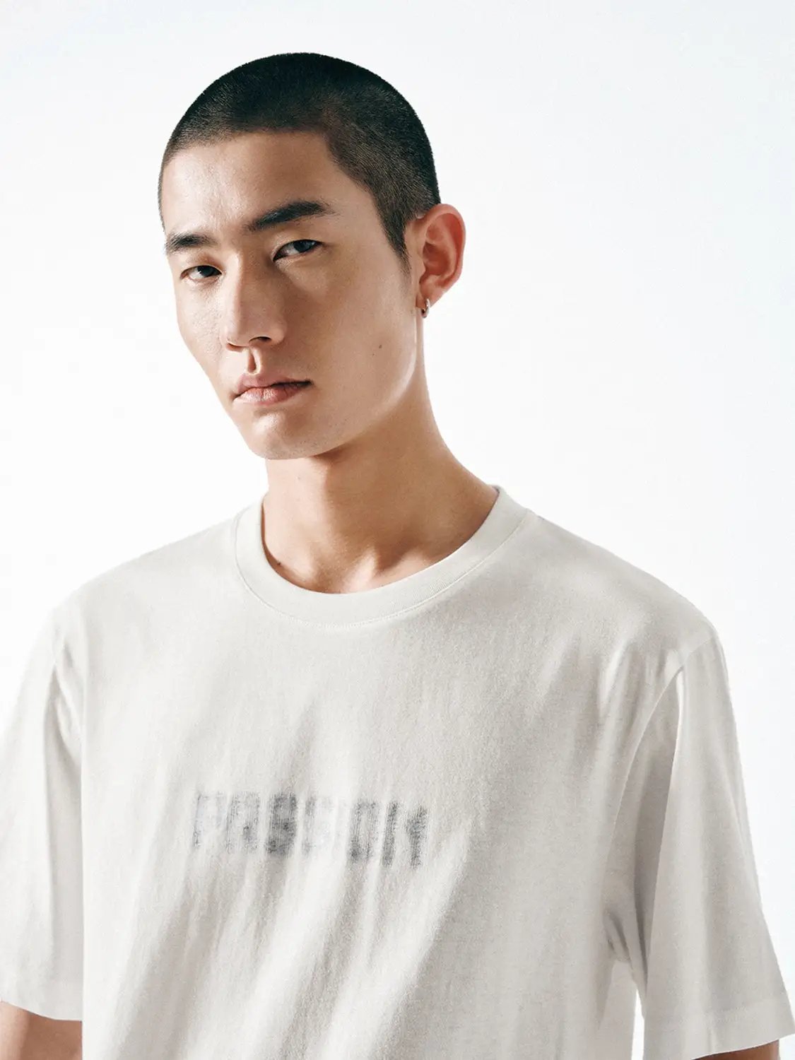 Round Neck Relaxed Fit Subtle Front Print Cotton T-Shirt