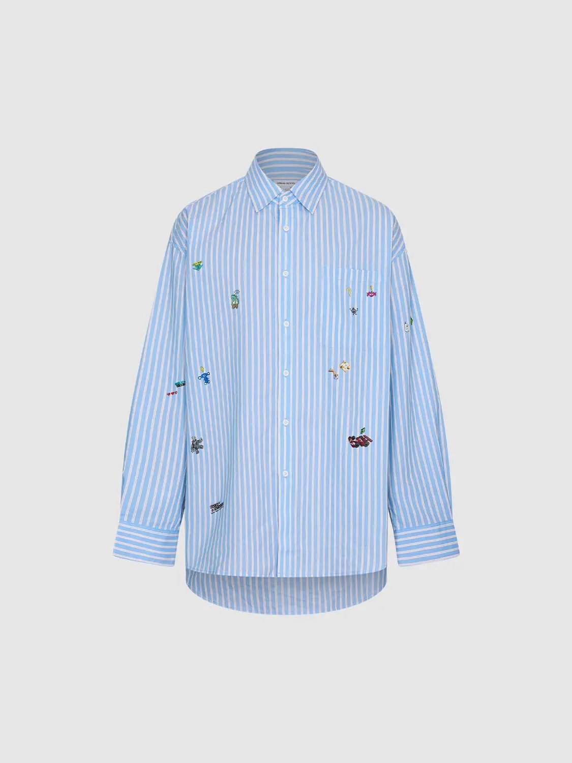 Vertical Striped Embroidered Cotton Shirt