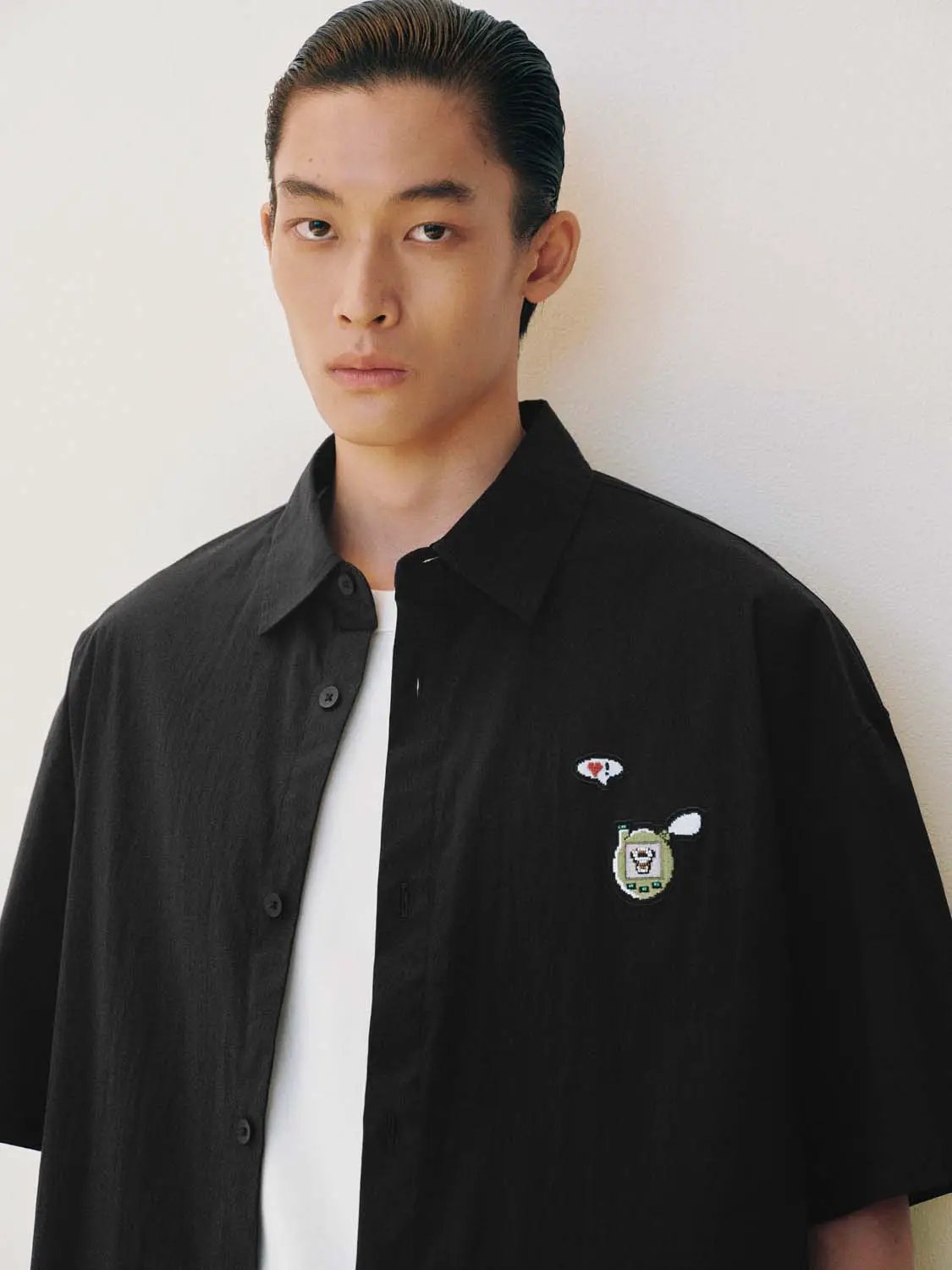 Oversized Embroidered Patch Cotton Shirt