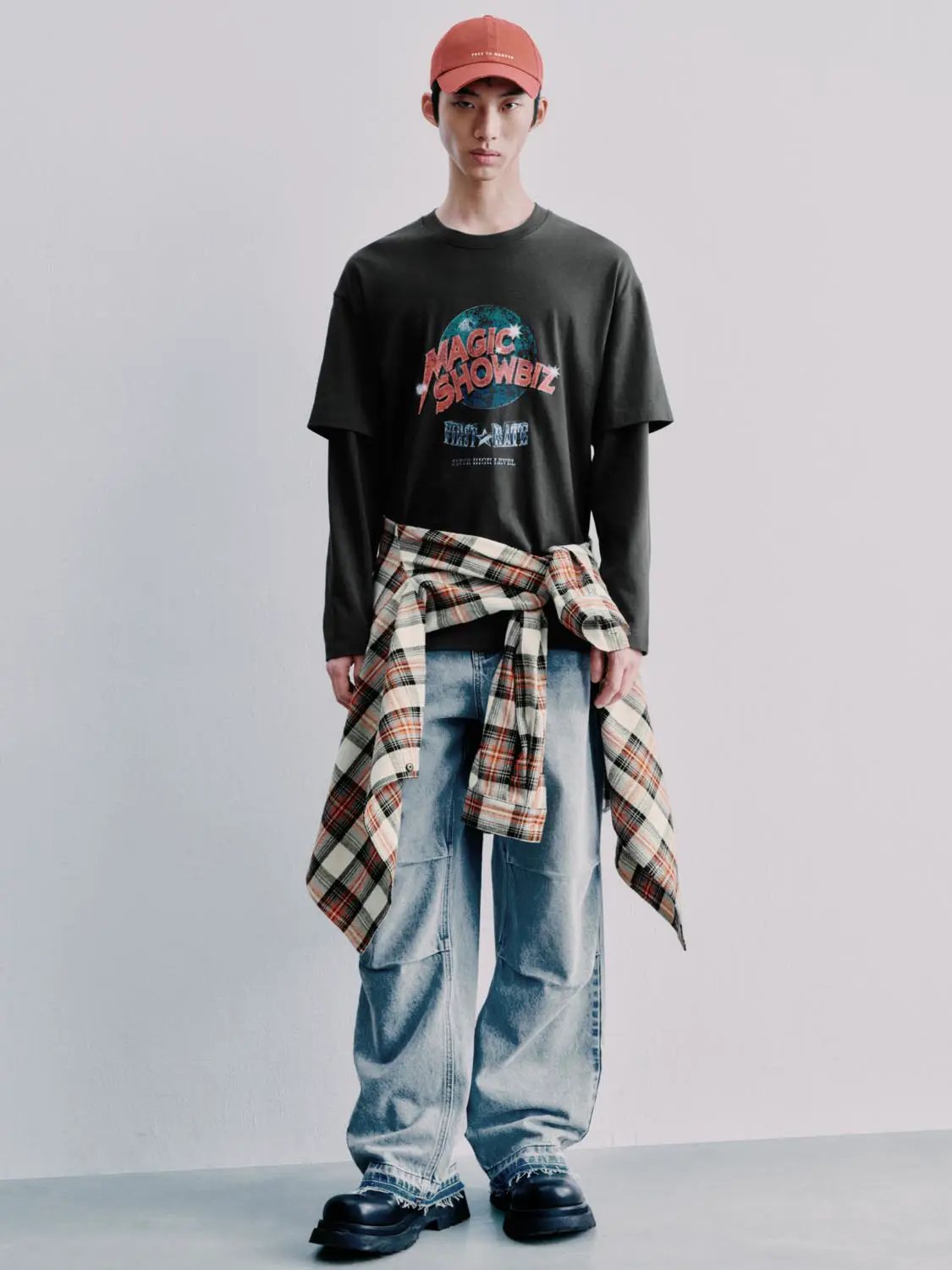 Oversized Graphic Print Layered Sleeve Cotton T-Shirt