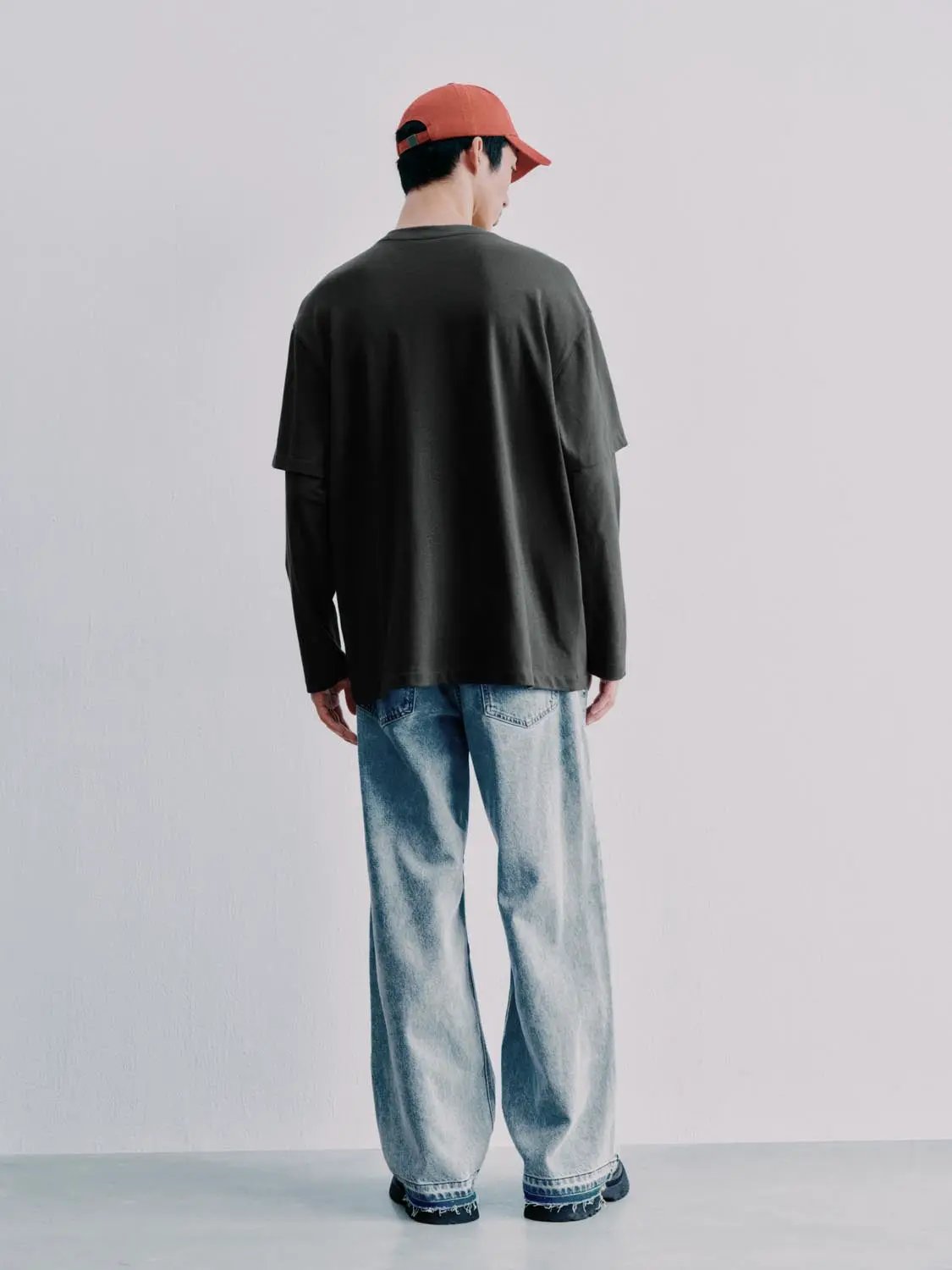 Oversized Graphic Print Layered Sleeve Cotton T-Shirt