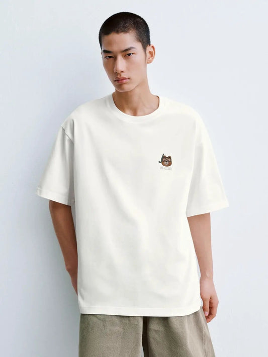 Embroidered Bear Logo On Chest Cotton T-Shirt