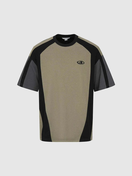 Raglan Sleeve Color Block Panel Cotton Short Sleeve T-Shirt