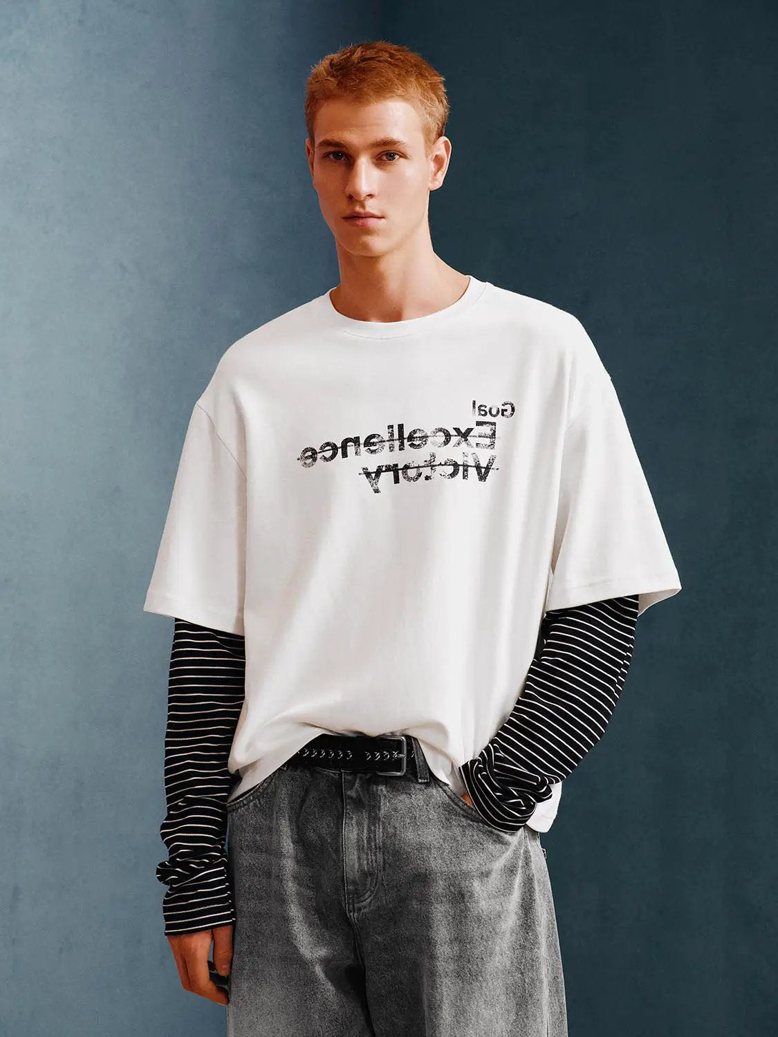 Crew Neck Text Print Short Sleeve Cotton Blend T-shirt