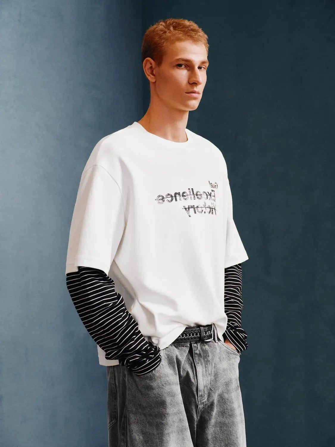 Crew Neck Text Print Short Sleeve Cotton Blend T-shirt