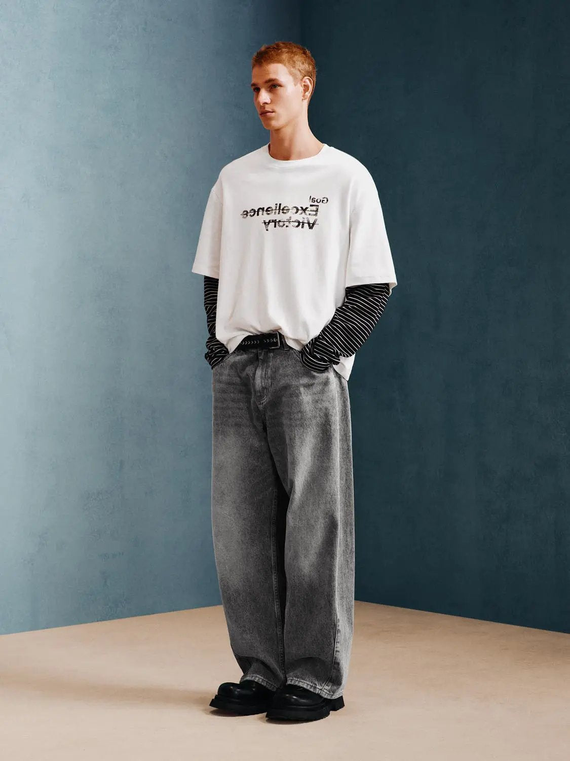 Crew Neck Text Print Short Sleeve Cotton Blend T-shirt