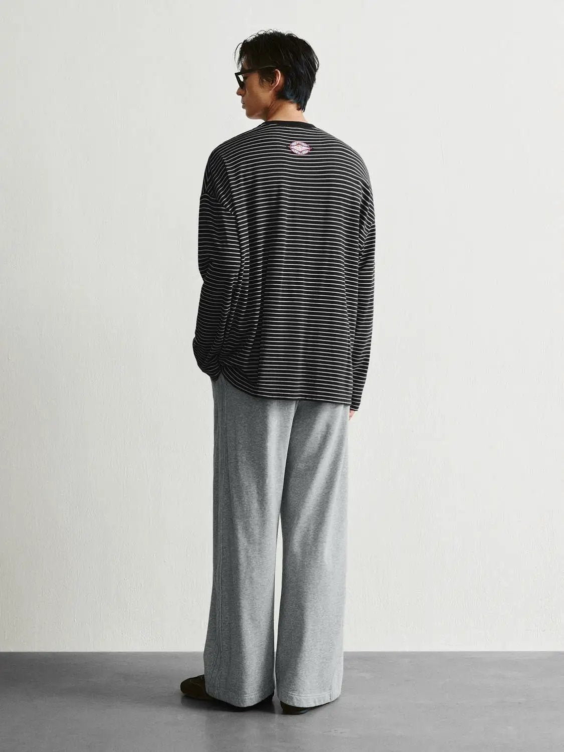 Chest Pocket Striped Oversized Crew Neck Long Sleeve T-Shirt