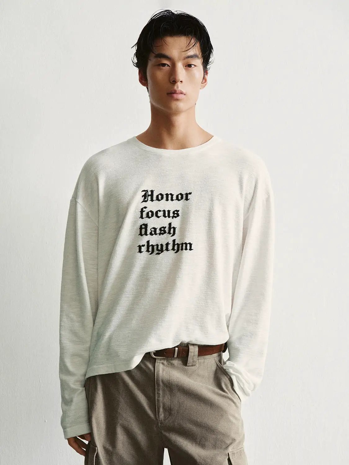 Embroidered Graphic Text Crew Neck Long Sleeve T-Shirt