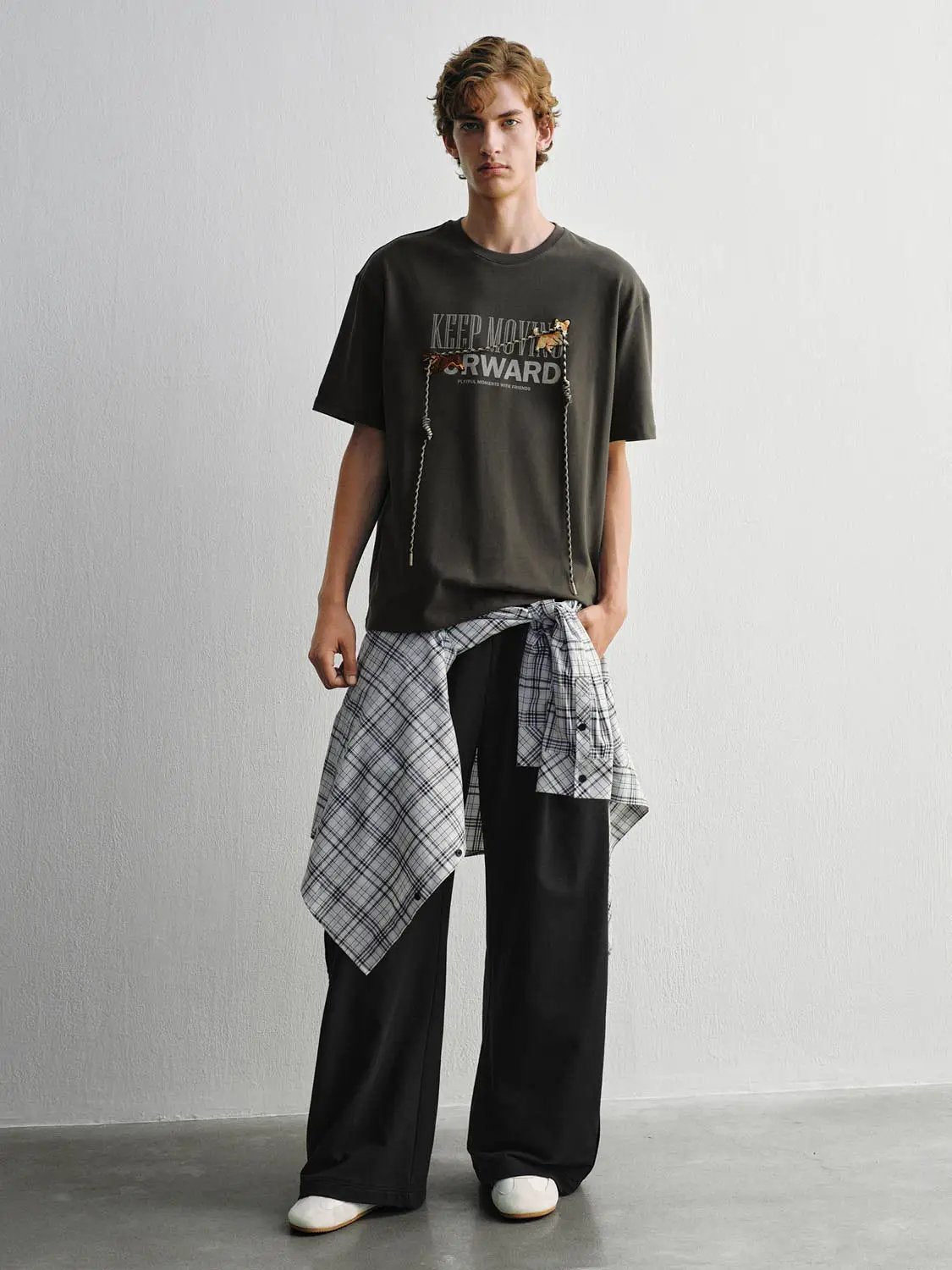 Drawstring Waist Cotton Blend Wide-leg Pants