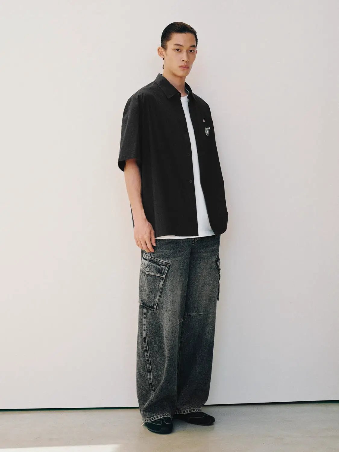 Distressed Relaxed Wide-leg Cargo Cotton Jeans