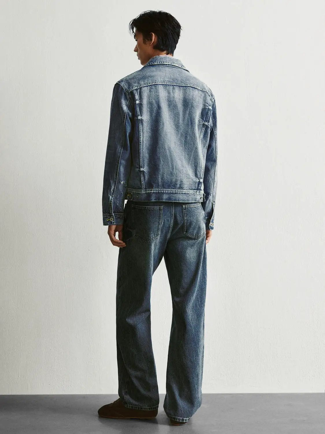 Vintage Washed Wide-leg Mid-rise Cotton Jeans