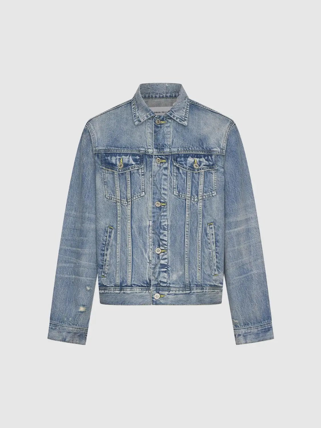 Faded Button Front Long Sleeve Cotton Denim Jacket