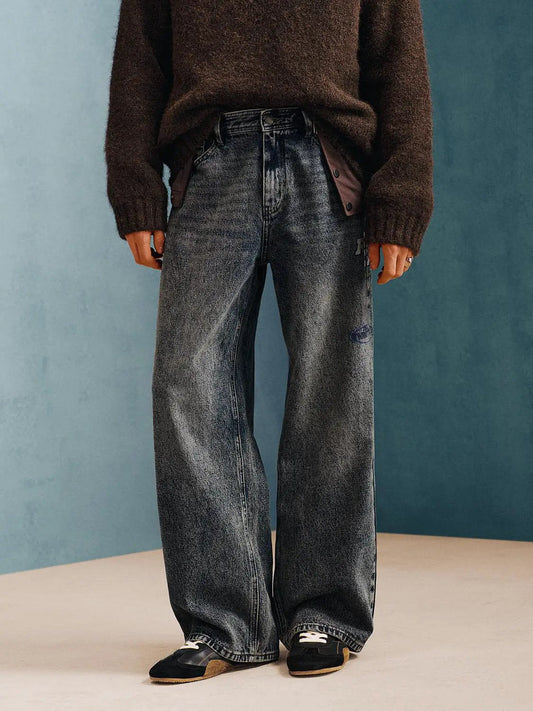Vintage Wash Wide-leg Oversized Mid-rise Cotton Jeans