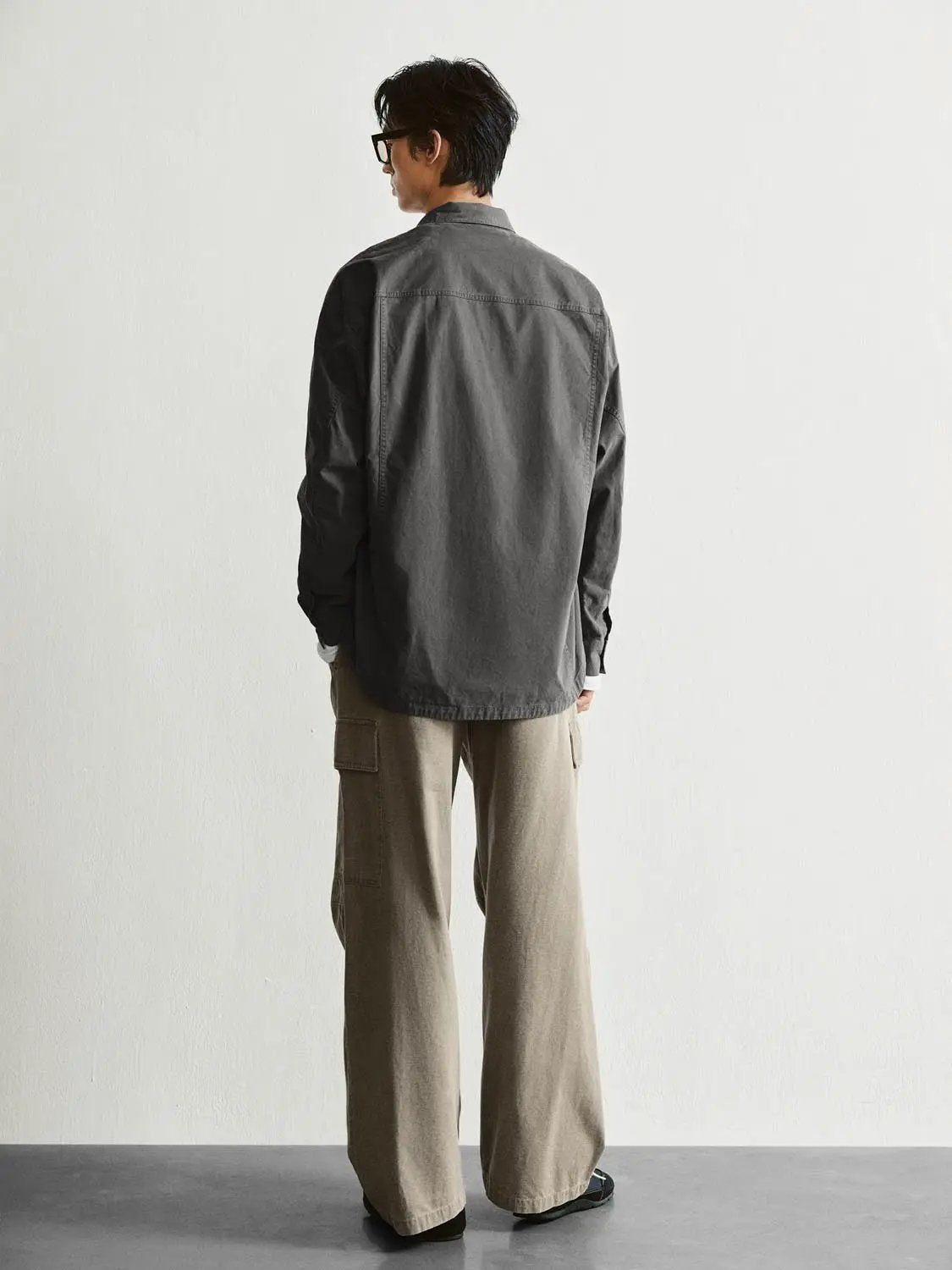 Button-front Shirt Collar Long Sleeve Cotton Shirt