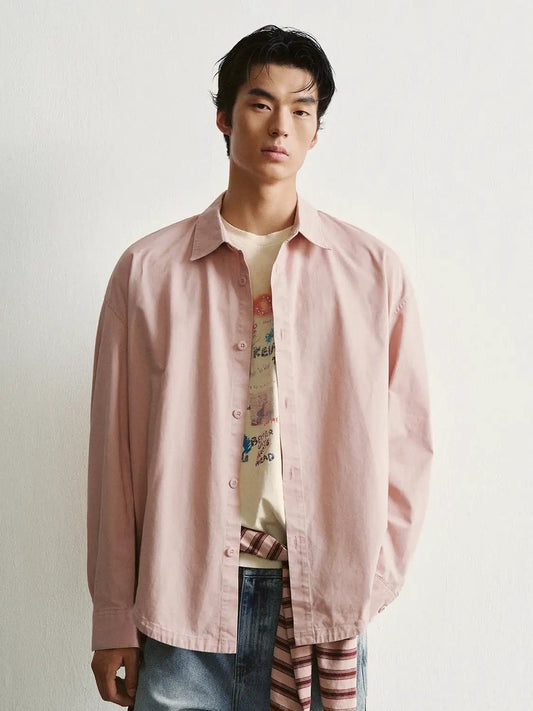 Button-front Shirt Collar Long Sleeve Cotton Shirt